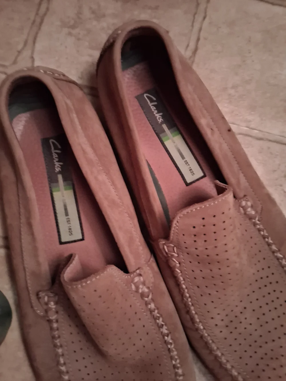 Clarks Perforated Suede Slip-On Loafers in Light Brown